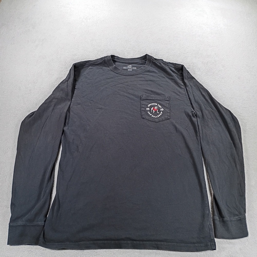 Southern Tide Mens UGA Bulldogs Black Small Long Sleeve Pocket Tee